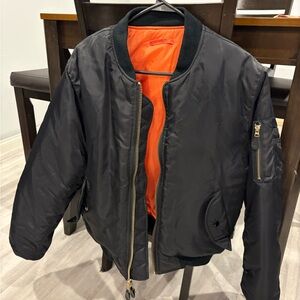 Black Bomber Jacket with Orange Lining